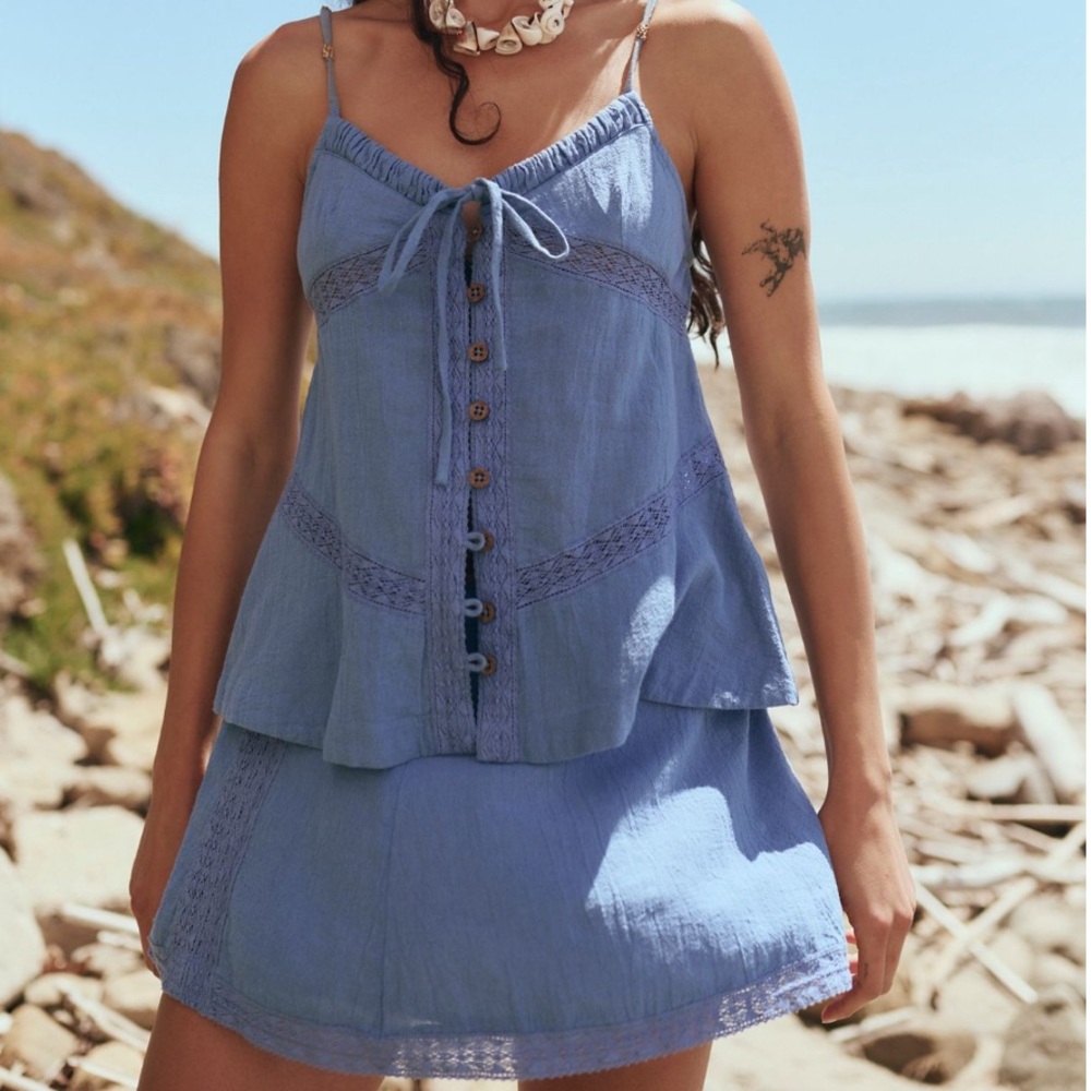Free people Blue Suede sundew Top and Skirt Set size small